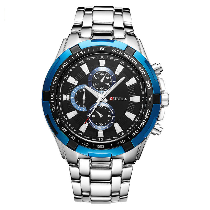 Fashion alloy steel watch band men&#039;s watch fake three eyes six pin male business table